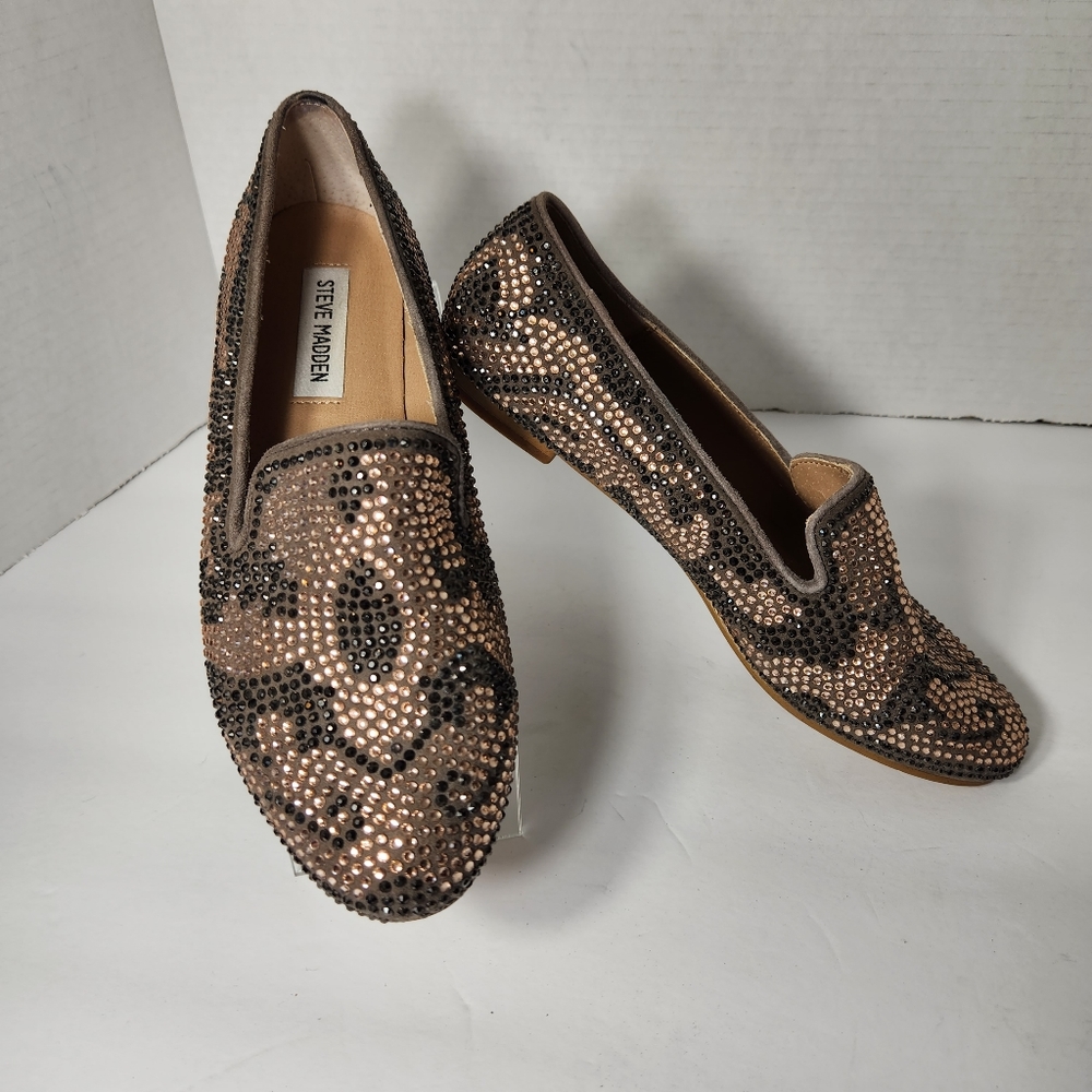 Steve Madden Conncord blush multi studded smoking slipper flats gray pink size 8